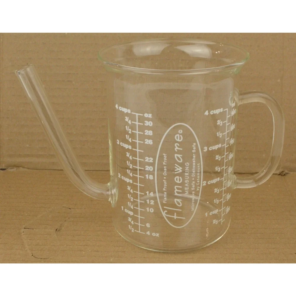 Catamount Flameware Glass Measuring Pitchers 4 Cup Set of 2 w/ Strainer